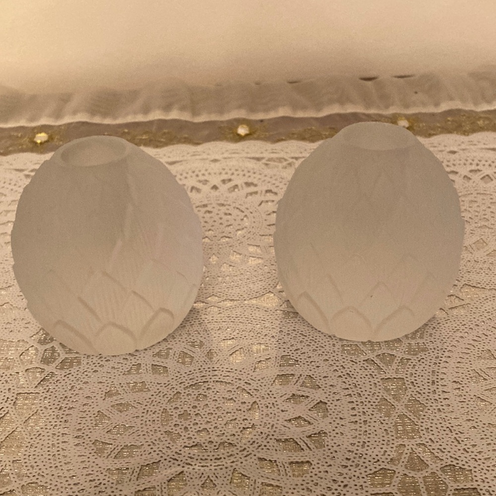 Satin Art Glass Candle Stick Holders Frosted Oval Shape Vintage from the 80’s